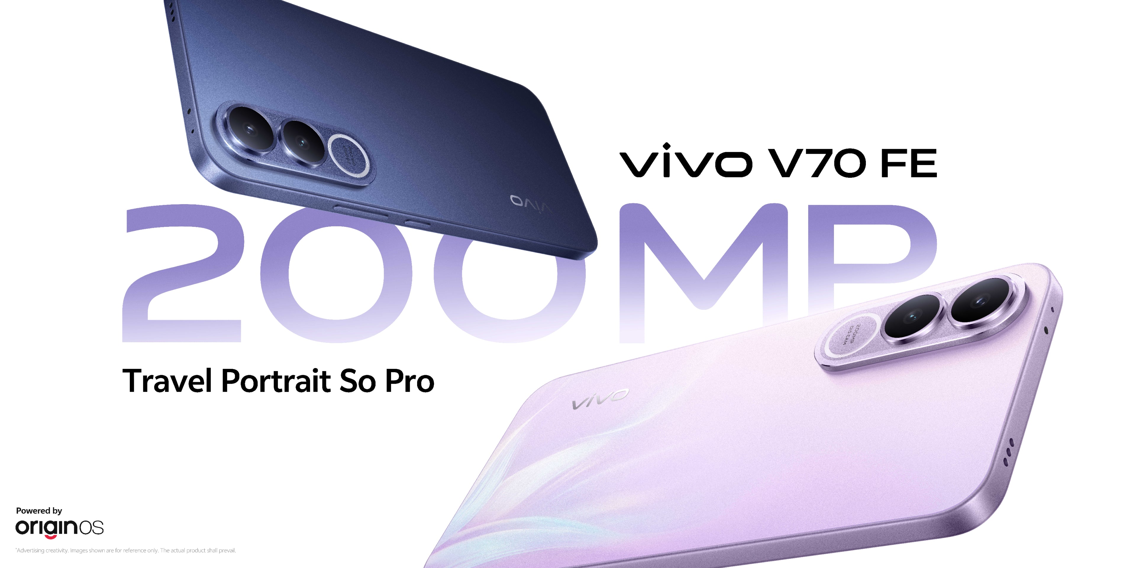 vivo V70 FE official Ocean Blue and Muse Purple backs with the 200MP camera